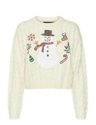 Vmsnowman Cable Ls Short Pullover Xmas Tops Knitwear Jumpers Cream Vero Moda