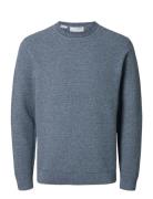 Slhross Ls Knit Structure Crew Neck Noos Tops Knitwear Round Necks Navy Selected Homme