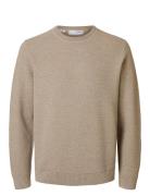 Slhross Ls Knit Structure Crew Neck Noos Tops Knitwear Round Necks Beige Selected Homme