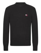 Tjm Reg Badge Textured Cneck Ext Tops Knitwear Round Necks Black Tommy Jeans