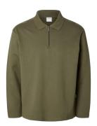 Slhrelaxhank Ls Polo Sweat Tops Polos Long-sleeved Khaki Green Selected Homme