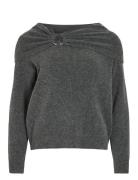 Vikenya L/S Off Shoulder Knit Top/Ka Tops T-shirts & Tops Long-sleeved Grey Vila