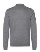 Slhtray Ls Knit Merino Mock Neck Noos Tops Knitwear Round Necks Grey Selected Homme