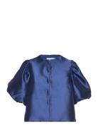 Cleo Pouf Sleeve Blouse Designers Blouses Short-sleeved Blue Malina