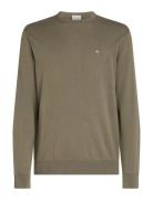 Cotton Silk Blend Cn Sweater Tops Knitwear Round Necks Khaki Green Calvin Klein