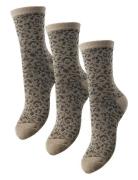 Pcsebby Glitter Lo 3-Pack Aop Socks Noos Lingerie Socks Regular Socks Brown Pieces