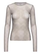 Mesh Print Long Sleeve Top Tops T-shirts & Tops Long-sleeved Beige Weekday