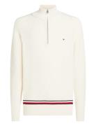 Structure Global Stripe Zip Mock Tops Knitwear Half Zip Jumpers Cream Tommy Hilfiger