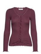 Rwbabette Ls V-Neck Regular Lace Ca Tops Knitwear Cardigans Burgundy Rosemunde