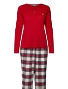 Lrl L/S Knit Henley Long Pant Pj Set Pyjamas Nattøj Red Lauren Ralph Lauren Homewear