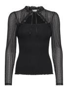 Beatha Silk Blouse W/ Lace Bluse Langærmet Black Rosemunde