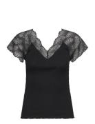 Beatha Silk Top W/Lace Tops T-shirts & Tops Short-sleeved Black Rosemunde