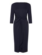 Twist-Front Stretch Jersey Midi Dress Knælang Kjole Navy Lauren Ralph Lauren