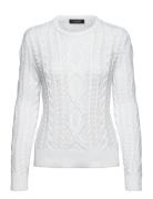 Aran-Knit Cotton-Blend Crewneck Sweater Tops Knitwear Jumpers White Lauren Ralph Lauren