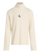 Rib Slim Ls Roll Neck Top Tops T-shirts Long-sleeved T-Skjorte Cream Calvin Klein