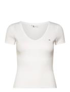 Tjw Slim Essential Rib V Ss Tops T-shirts & Tops Short-sleeved White Tommy Jeans