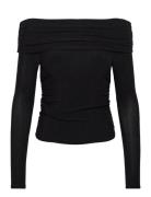 Lurex Off-The-Shoulder Top Tops T-shirts & Tops Long-sleeved Black Mango