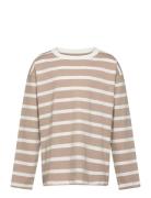 Striped Long Sleeves T-Shirt Tops T-shirts Long-sleeved T-Skjorte Beige Mango