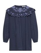 Check Dress With Embroidered Detail Dresses & Skirts Dresses Casual Dresses Long-sleeved Casual Dresses Navy Mango