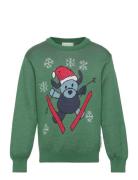 Knitted Crew Neck Sweater Mossgreen Tops Sweatshirts & Hoodies Sweatshirts Green Geggamoja