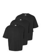 Slhlooseoscar Ss O-Neck Tee 3 Pack Tops T-Kortærmet Skjorte Black Selected Homme