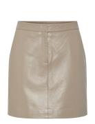 Yaslyma Hmw Leather Skirt Noos Kort Nederdel Beige YAS