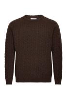 Lambswool Raglan Cable O-Neck Knit Tops Knitwear Round Necks Brown Lindbergh