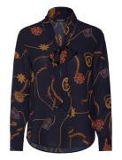 Belting-Print Georgette Tie-Neck Blouse Tops Blouses Long-sleeved Navy Lauren Ralph Lauren