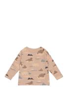 T-Shirt Ls Aop Tops T-shirts Long-sleeved T-Skjorte Beige En Fant