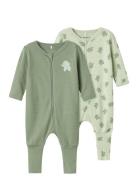 Nbmnightsuit 2P Zip Ff Sea Elephant Noos Pyjamas Sie Jumpsuit Green Name It