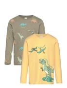 Top Ls Dinos 2 Pack Tops T-shirts Long-sleeved T-Skjorte Green Lindex