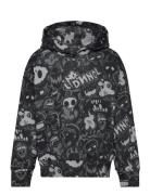 Sweatshirt Hood Aop Graffiti Tops Sweatshirts & Hoodies Hoodies Black Lindex