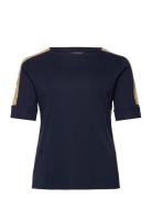 Two-T Stretch Cotton Elbow-Sleeve Tee Tops Knitwear Jumpers Navy Lauren Women