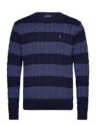 Striped Cable-Knit Cotton Sweater Tops Knitwear Round Necks Navy Polo Ralph Lauren