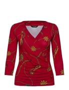 Belting-Print Jersey Surplice Top Tops T-shirts & Tops Long-sleeved Red Lauren Ralph Lauren