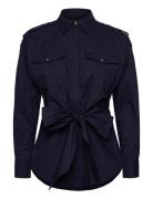 Tie-Front Cotton-Blend Shirt Tops Shirts Long-sleeved Navy Lauren Ralph Lauren