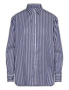 Over Fit Striped Cotton Shirt Tops Shirts Long-sleeved Navy Polo Ralph Lauren