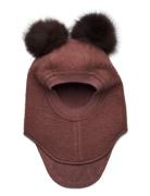 Balaclava Wool Alpaca Pompoms Accessories Headwear Balaclava Burgundy Huttelihut