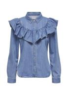 Onlindigo Ls Frill Dnm Shirt Qyt Noos Tops Shirts Long-sleeved Blue ONLY