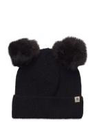 Hat Knit W. Alpaca Pompoms Accessories Headwear Balaclava Black Huttelihut