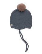 Bonnet Wool Knit W. Pompom Accessories Headwear Hats Beanie Blue Huttelihut