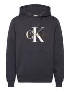 Seasonal Monologo Regular Hoodie Tops Sweatshirts & Hoodies Hoodies Black Calvin Klein Jeans