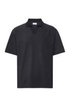 V-Neck Jacquard Polo S/S Polos Short-sleeved Black Lindbergh