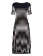 Striped Cotton Midi Dress Knælang Kjole Navy Lauren Ralph Lauren