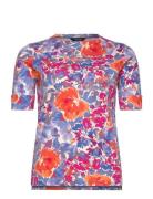 Floral Stretch Cotton Boatneck Tee Tops T-shirts & Tops Short-sleeved Multi/patterned Lauren Women