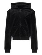 Tonal Embro Velour Zip Thru Hoodie Tops Sweatshirts & Hoodies Hoodies Black Juicy Couture