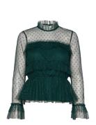 Rhoda Dotted Mesh L/S Blouse Tops Blouses Long-sleeved Green Bubbleroom