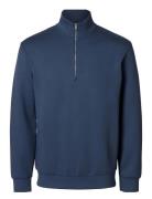 Slhemanuel Soft Zip High Neck Sweat Noos Tops Sweatshirts & Hoodies Sweatshirts Navy Selected Homme