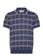 Cttn 1/4 Zip Plaid Tops Knitwear Short Sleeve Knitted Polos Blue Original Penguin