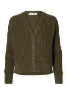 Slfbirla Ls Knit Short Cardigan Tops Knitwear Cardigans Khaki Green Selected Femme